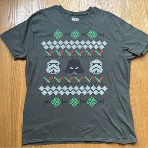 Star Wars Shirt Mens X Large Christmas Holiday Pattern Graphic Tee Print Green